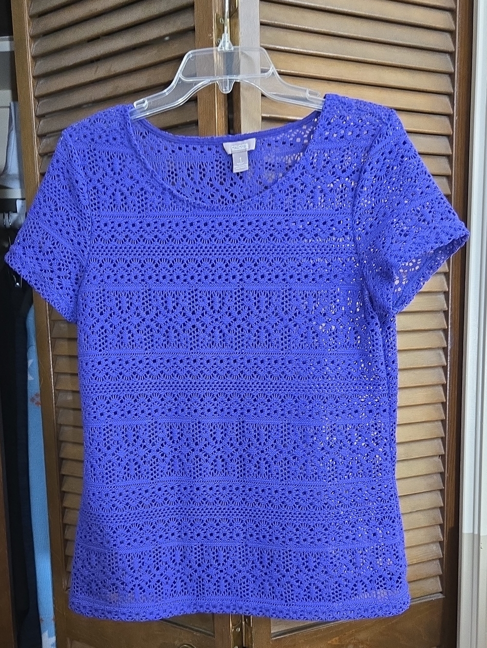Chico's Blue /Purple Crochet Short-Sleeve Tee